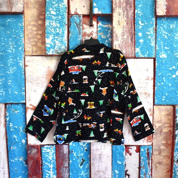 Women's Old Navy Flannel Pajama Shirt Christmas I Love Snow XLARGE Black NEW - Picture 6 of 10